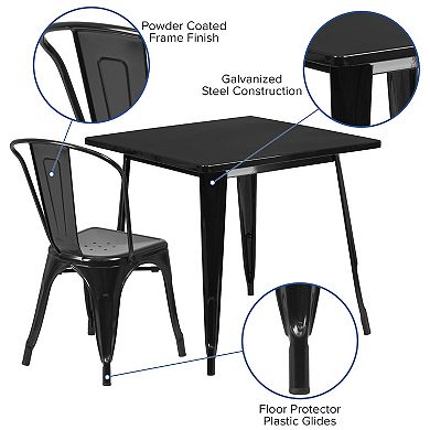 Flash Furniture Commercial-Grade Metal Indoor/Outdoor Table & Stacking Chairs 5-Piece Set