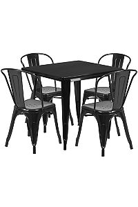 Image of Flash Furniture Commercial Grade 31.5  Square Black Metal Indoor-Outdoor Table Set with 4 Stack Chairs