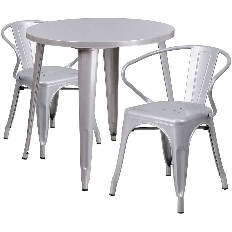 Flash Furniture Commercial-Grade Metal Indoor/Outdoor Table & Arm Chairs 3-
