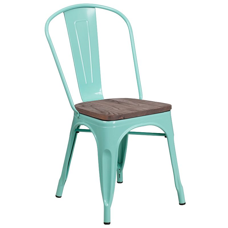 Flash Furniture Metal Stackable Chair with Wood Seat, Green