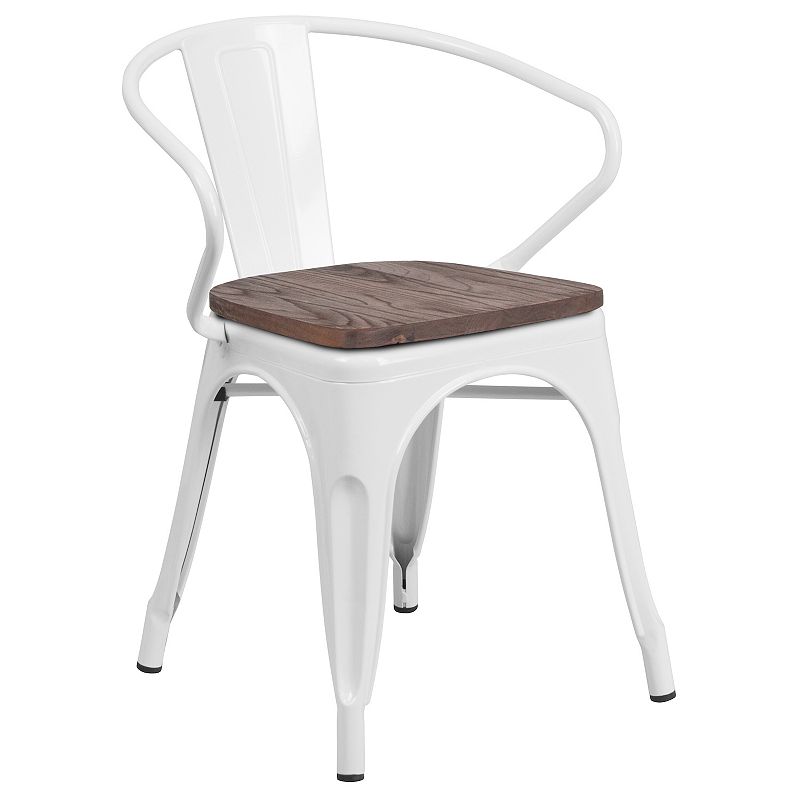 Flash Furniture White Metal Chair with Wood Seat