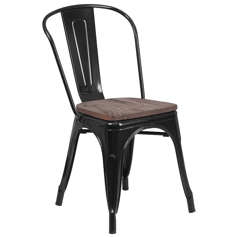Flash Furniture Stackable Metal Chair with Wood Seat, Black
