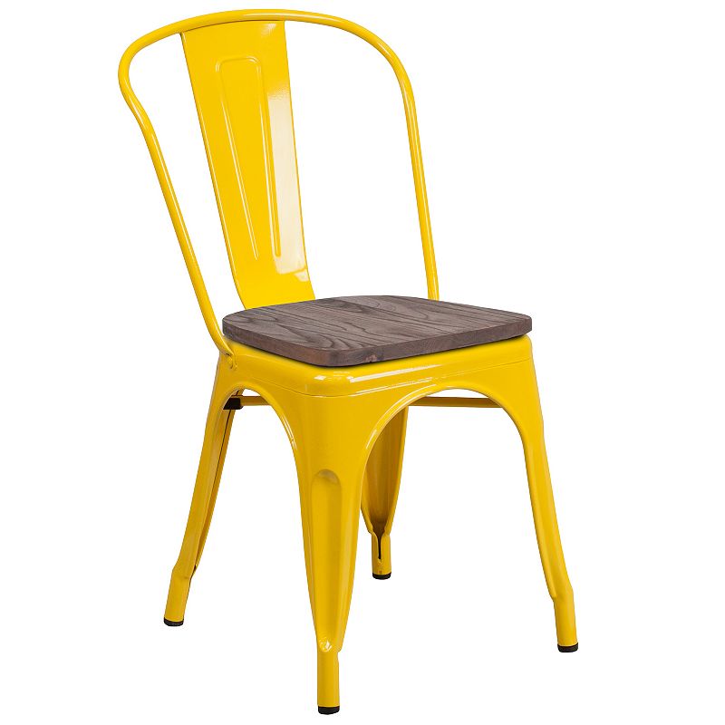 Flash Furniture Stackable Metal Chair with Wood Seat, Yellow