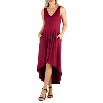 Women's 24Seven Comfort Apparel Sleeveless Fit And Flare High Low Dress