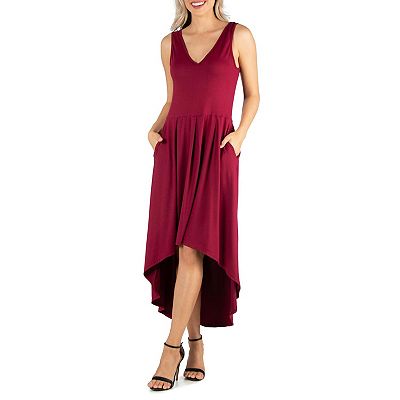 Women's 24seven Comfort Apparel Sleeveless Fit and Flare High Low Dress, Size: Large, Burgundy