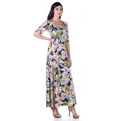 Women's 24Seven Comfort Apparel Floral Cold Shoulder Maxi Dress