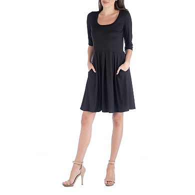 Women's 24Seven Comfort Apparel Three-Quarter Sleeve Fit And Flare Mini Dress