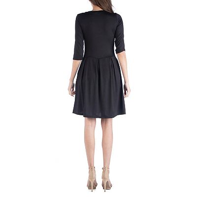 three quarter sleeve fit and flare dress 24seven Comfort Apparel Women's Three Quarter Sleeve Fit and Flare Dress - Gray Multi