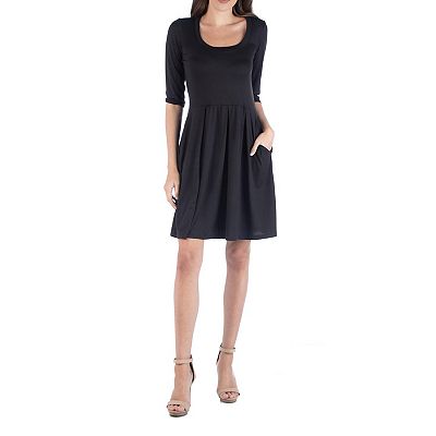 Women's 24seven Comfort Apparel Three-Quarter Sleeve Fit and Flare Mini Dress, Size: Medium, Black