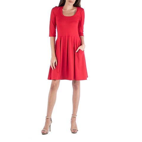 Женские платья 24Seven Women's 24Seven Comfort Apparel Three-Quarter Sleeve Fit And Flare Mini Dress
