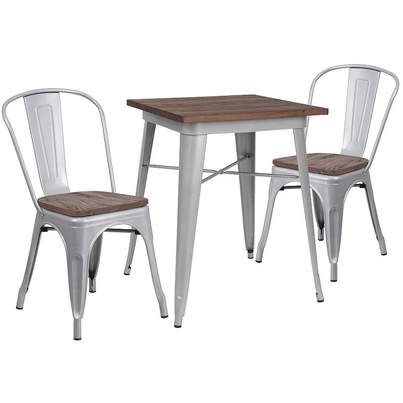 Flash Furniture 23.5 Square Metal Table Set with Wood Top & Stack Chair 