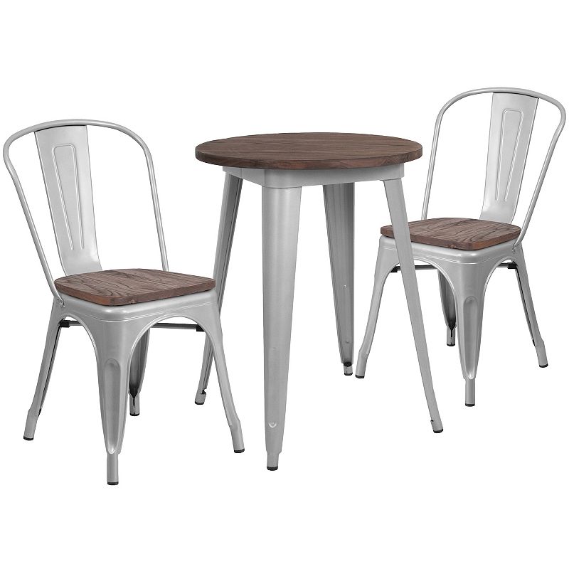 Flash Furniture 24 Round Metal Table with Wood Top & Stack Chairs 3-Piec