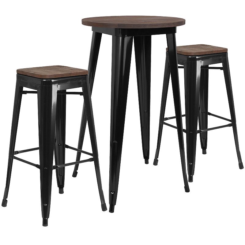 Flash Furniture 24 Round Metal Bar Table with Wood Top & Backless Stools