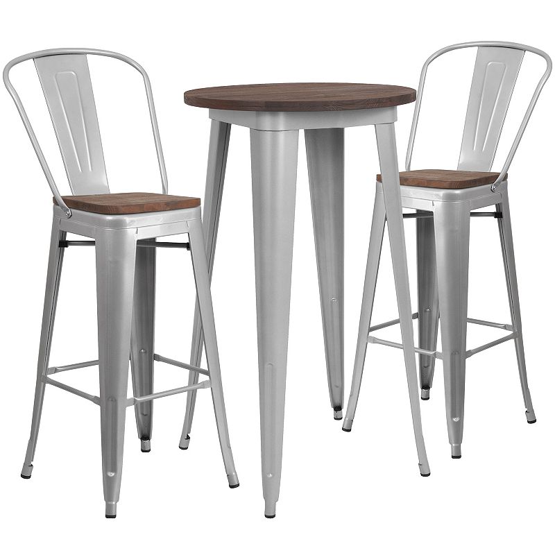Flash Furniture 24 Round Metal Bar Table with Wood Top & Stools 3-Piece 