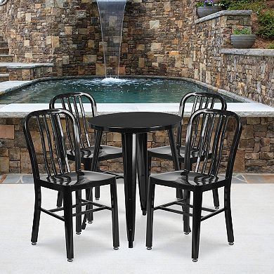 Flash Furniture Commercial Grade 24" Round Metal Indoor-Outdoor Table & Vertical Slat Back Chairs 5-Piece Set
