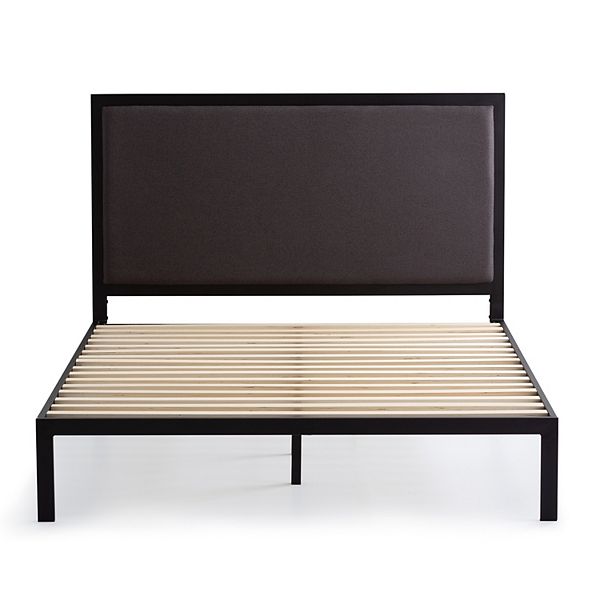 King Mara Metal Platform Bed Frame with Upholstered Headboard Charcoal - Brookside Home: Polyester, No Box Spring Needed