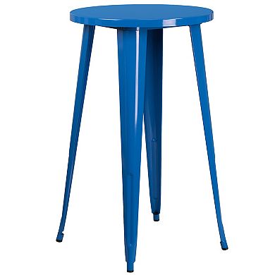 Flash Furniture Commercial Grade 24" Round Metal Indoor-Outdoor Bar Table & Vertical Slat Back Stools 3-Piece Set