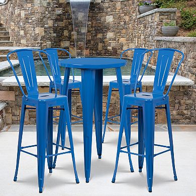 Flash Furniture Commercial Grade 24" Round Metal Indoor-Outdoor Bar Table & Cafe Stools 5-Piece Set