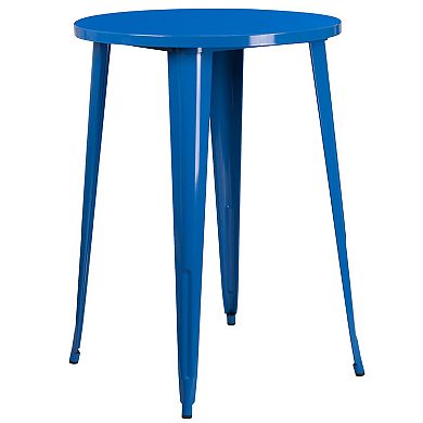Flash Furniture Commercial Grade 30" Round Metal Indoor-Outdoor Bar Table & Vertical Slat Back Stools 3-Piece Set
