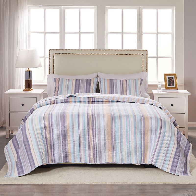 Greenland Home Fashions Durango Sky Quilt Set with Shams, Blue, Twin