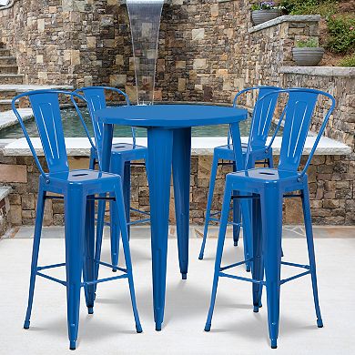 Flash Furniture Commercial Grade 30" Round Metal Indoor-Outdoor Bar Table & Cafe Stools 5-Piece Set