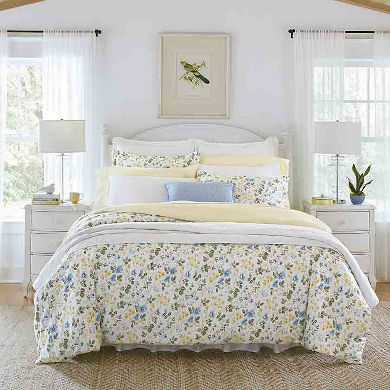 Laura Ashley Meadow Floral Blue Duvet Cover Set with Shams, Twin