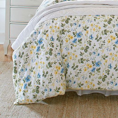 Laura Ashley Meadow Floral Blue Duvet Cover Set with Shams