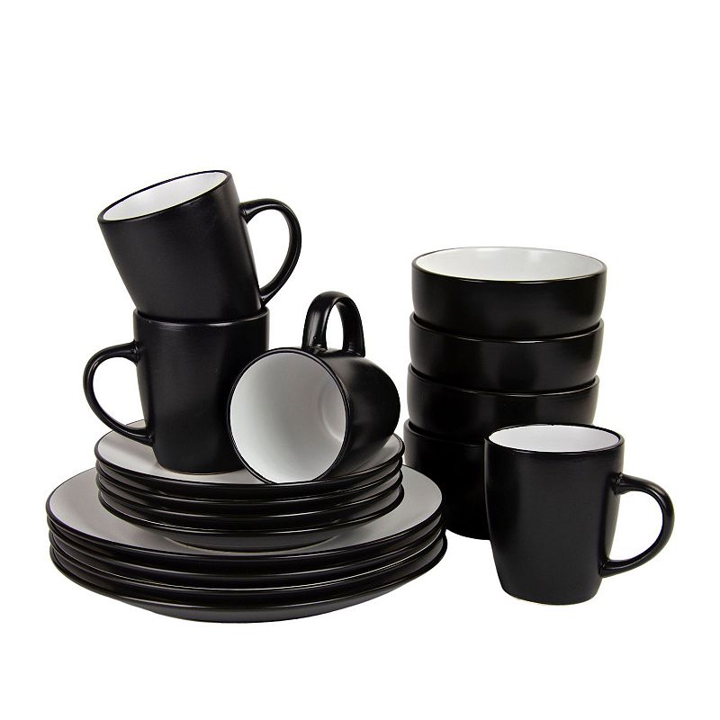 10 Strawberry Street 16-Piece Two Tone Coupe Dinnerware Set - Black/White