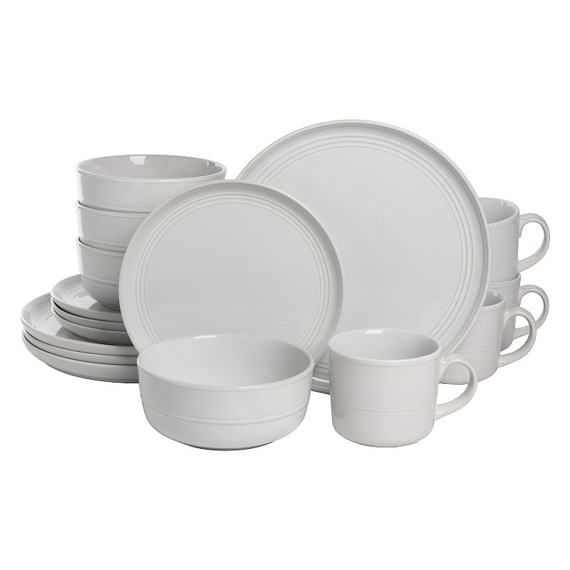 10 Strawberry Street Double Line 15 Piece Stoneware Dinnerware Set  White