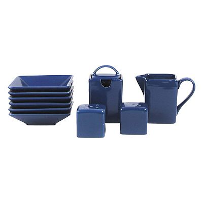 Strawberry Street Nova Square 30-Piece Dinnerware Set, Service For 6, Cobalt Blue - Dishwasher & Microwave Safe Stoneware