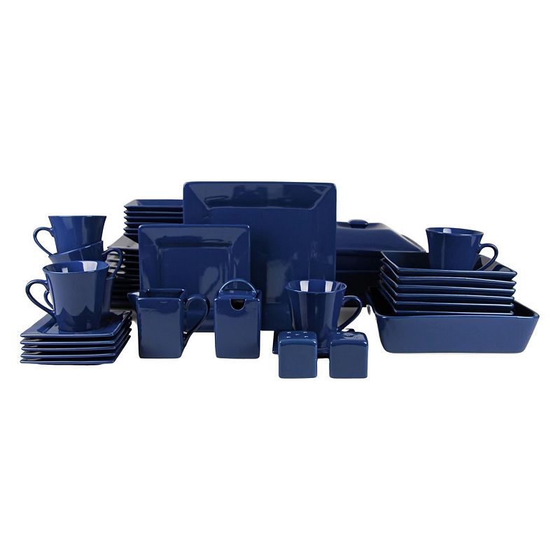 10 Strawberry Street Nova Square 45 Piece Stoneware Dinnerware Set  Dark Blue