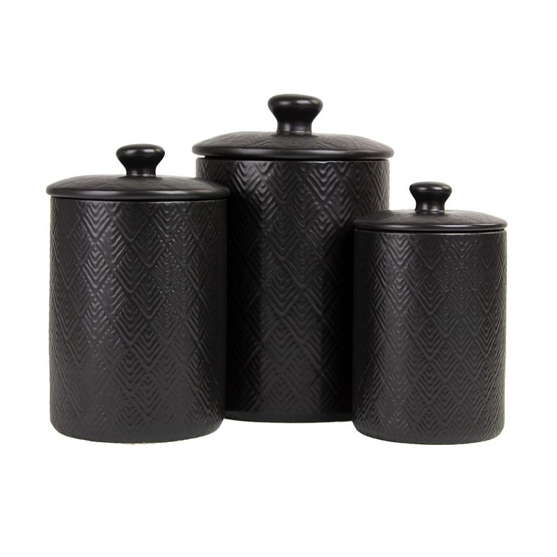10 Strawberry Street Marquis Embossed 3-pc. Ceramic Canister Set, Black, 3 