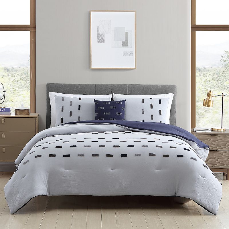 English Laundry Embellished Comforter Set with Shams, White, Queen