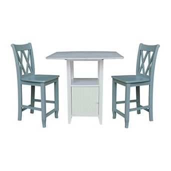 International Concepts Dual Drop Leaf Bistro Table and Cross Back Counter Stools 3 pc Set