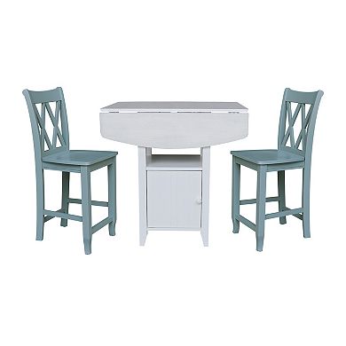 International Concepts Dual Drop Leaf Bistro Table and Counter Stools 3-piece Set