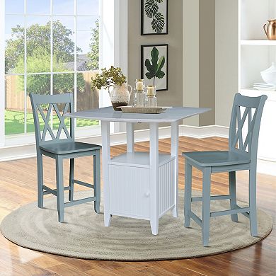 International Concepts Dual Drop Leaf Bistro Table and Counter Stools 3-piece Set