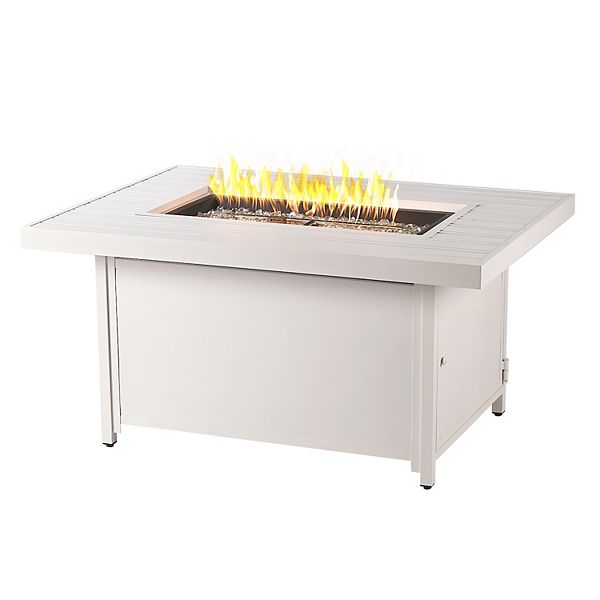 Oakland Living 48 in. x 36 in. White Rectangular Aluminum Propane Fire Pit Table, Glass Beads, 2 Covers, Lid, 55,000 BTUs