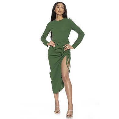 Women's ALEXIA ADMOR Nikki Crewneck Long Sleeve Side Ruched Maxi Dress
