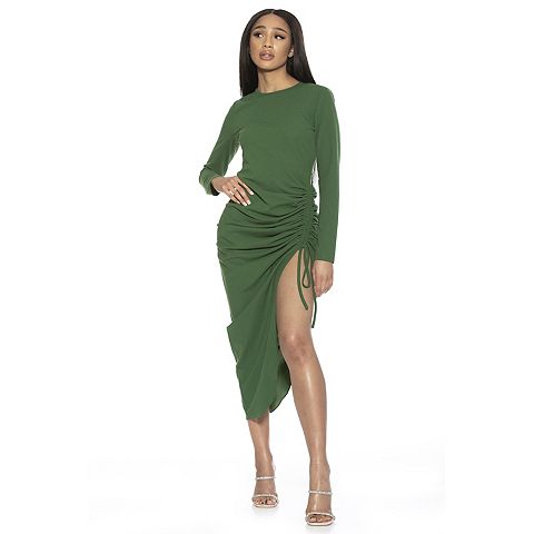 Женские платья ALEXIA Women's ALEXIA ADMOR Nikki Crewneck Long Sleeve Side Ruched Maxi Dress