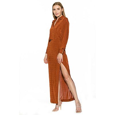 Long sleeve button down maxi dress sales