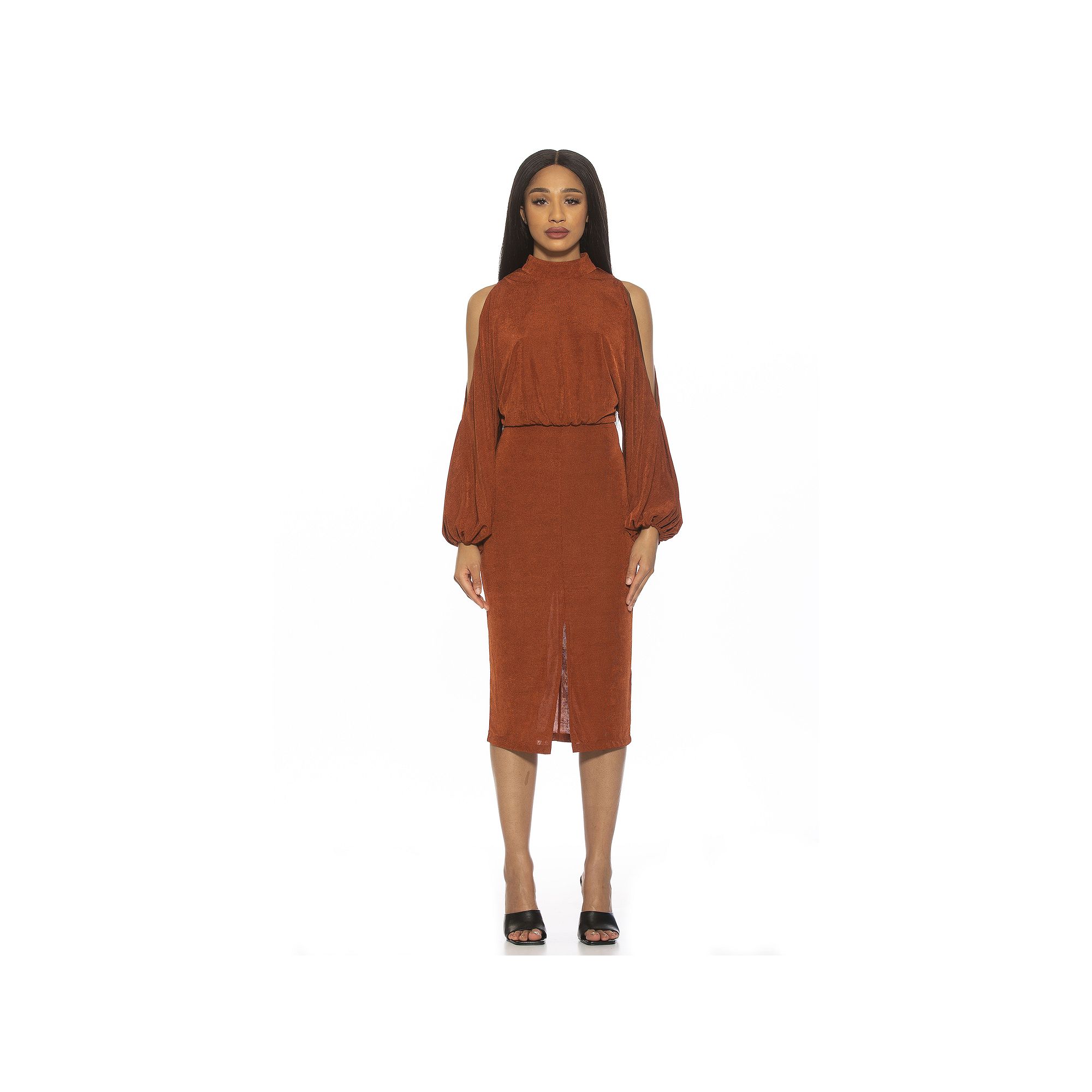 Womens ALEXIA ADMOR Sem Mockneck Cold Shoulder Midi Dress, Size: XS, Camel