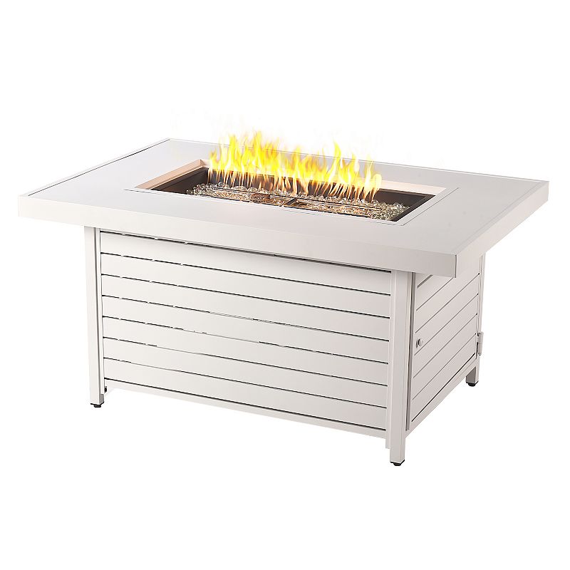 Oakland Living Rectangular Aluminum Propane Fire Pit Table, White