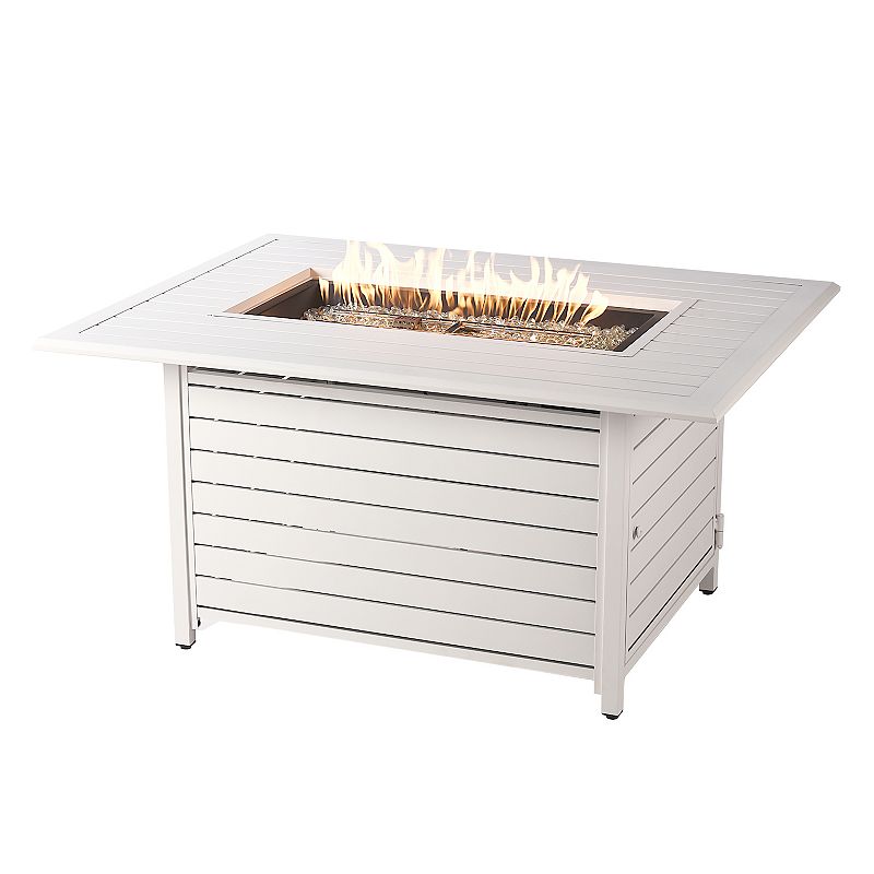 Oakland Living Aluminum Rectangular Propane Fire Pit Table, White