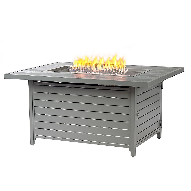 Oakland Living Rectangular Aluminum Propane Fire Pit Table, Grey