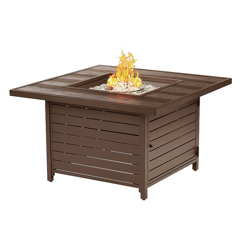 Oakland Living Square Aluminum Propane Fire Pit Table, Brown
