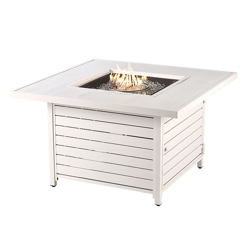 Oakland Living Square Aluminum Propane Fire Pit Table, White