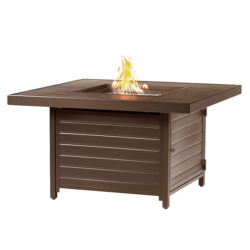 Oakland Living Square Aluminum Propane Fire Pit Table, Brown