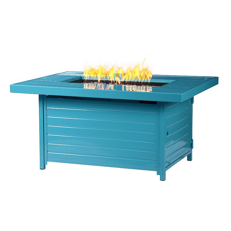 Oakland Living Rectangular Aluminum Propane Fire Pit Table, Blue