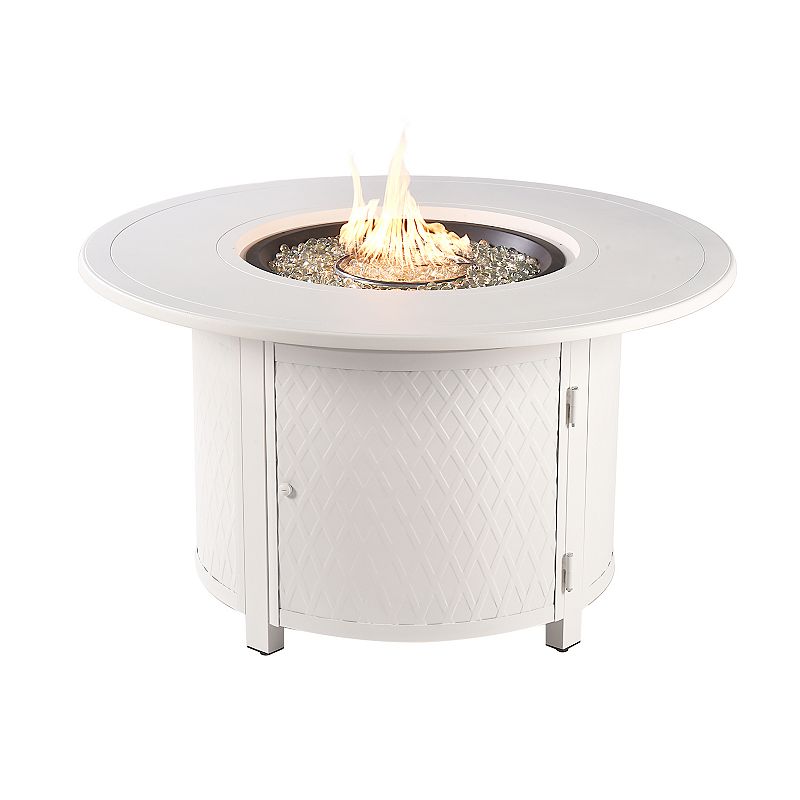 Oakland Living Round Aluminum Propane Fire Pit Table, White