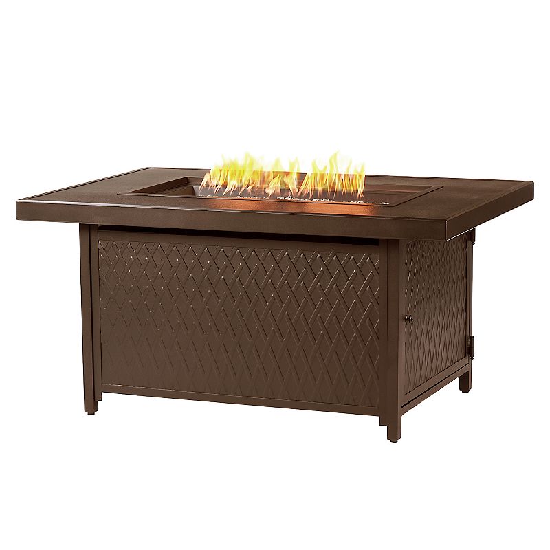 Oakland Living Rectangular Aluminum Propane Fire Pit Table, Brown